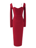 Gold Chain Sleek Red Midi Dress