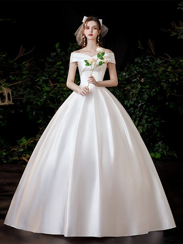 Ruched Satin Off The Shoulder A Line Wedding Dress