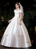 Ruched Satin Off The Shoulder A Line Wedding Dress