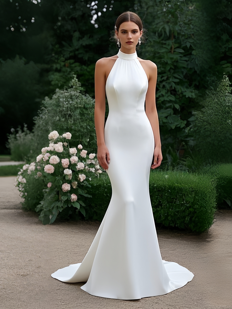 Trumpet Mermaid Backless Halter Satin Wedding Dress US6 / Pink Trumpet Mermaid Backless Halter Satin Wedding Dress US6 / Pink