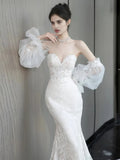 Trumpet Mermaid Sweetheart Lace Puffy Sleeve Wedding Dress