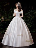 Ruched Satin Off The Shoulder A Line Wedding Dress