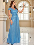 Azure Dream Flowing Skirt V-Neck Sequined Party Dress