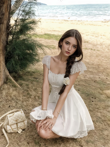 Lace Flattering Mini White Sundress