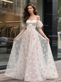 Puffy Sleeves A Line Off The Shoulder Wedding Dress