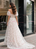 Puffy Sleeves A Line Off The Shoulder Wedding Dress