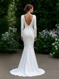Trumpet Mermaid Satin Long Sleeve Wedding Dress