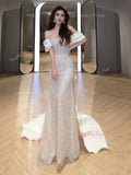 Pearls Trumpet Mermaid Sequin Off The Shoulder Wedding Dress