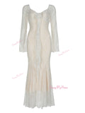 Flared Sleeves Long White Lace Bodycon Dress