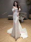 Pearls Trumpet Mermaid Sequin Off The Shoulder Wedding Dress