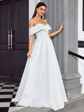 Ruched A Line Off The Shoulder Wedding Dress With Slit