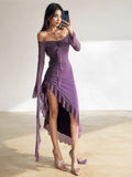 Ruffles Purple Off-Shoulder Maxi Dress