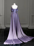 Off The Shoulder Purple Satin Prom Dress