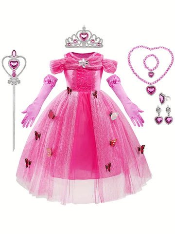 Pink Butterfly Girls Princess Dress Costume