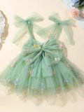 Floral Embroidery Toddler Girls Lace Up Princess Dress