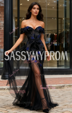 Trumpet Mermaid Black & Blue Off The Shoulder Prom Dress With Slit