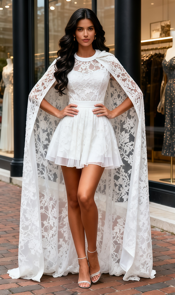 Mini A Line Halter Short Wedding Dress With Cape US6 / Ivory Mini A Line Halter Short Wedding Dress With Cape US6 / Ivory