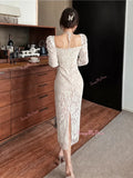Romantic Bell Sleeves Off-Shoulder Lace White Dress