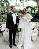 Tulle Off The Shoulder A Line Sheer Long Sleeve Wedding Dress