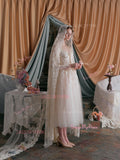Long Sleeve Lace Vintage Flower A Line Tulle Wedding Dress