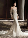 Sweetheart Trumpet Mermaid Lace Long Sleeve Wedding Dress