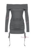 Side Ruching Off-Shoulder Bodycon Gray Dress