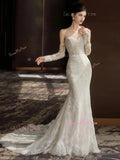 Sweetheart Trumpet Mermaid Lace Long Sleeve Wedding Dress