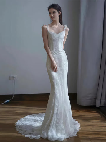 Trumpet Mermaid Sleeveless Lace Straps Wedding Dress