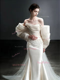 Satin Trumpet Mermaid Bow Strapless Appliques Wedding Dress