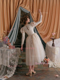 Long Sleeve Lace Vintage Flower A Line Tulle Wedding Dress