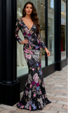 Trumpet Mermaid Long Sleeve V Neck Floral Prom Dress