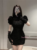 Puff Sleeves High-Neck Lace Dress