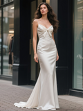 Trumpet Mermaid Satin Knot Spaghetti Straps Wedding Dress