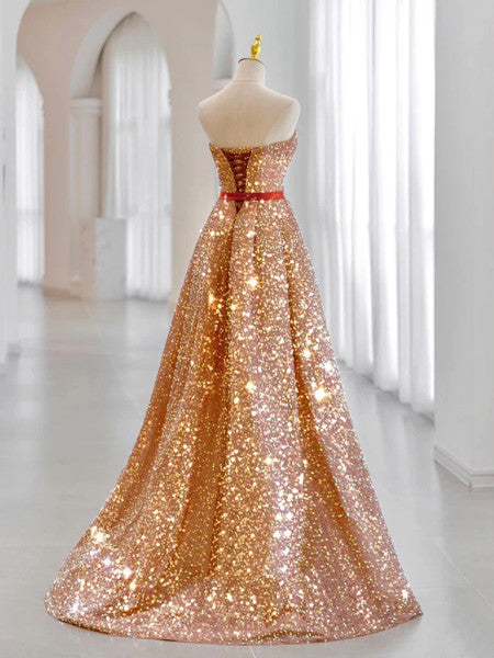 Radiant Sequin Gold Evening Dress with Belt Sassymyprom Radiant Sequin Gold Evening Dress with Belt Sassymyprom
