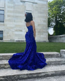 Beading Sequins Red Spaghetti Straps Mermaid Evening Dress