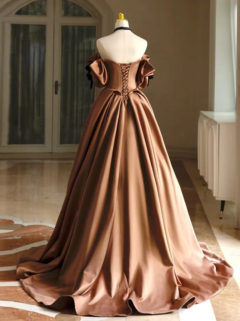 Classic Bronze Ball Gown Short Sleeve Sweetheart Prom Dress Custom Made / Gray