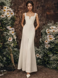 Strapless A Line Straps Satin Wedding Dress With Slit