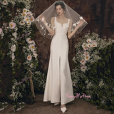 Strapless A Line Straps Satin Wedding Dress With Slit