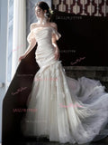 Off The Shoulder Satin Tulle Trumpet Mermaid Appliques Wedding Dress