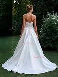 A Line Appliques Satin Sweetheart Wedding Dress