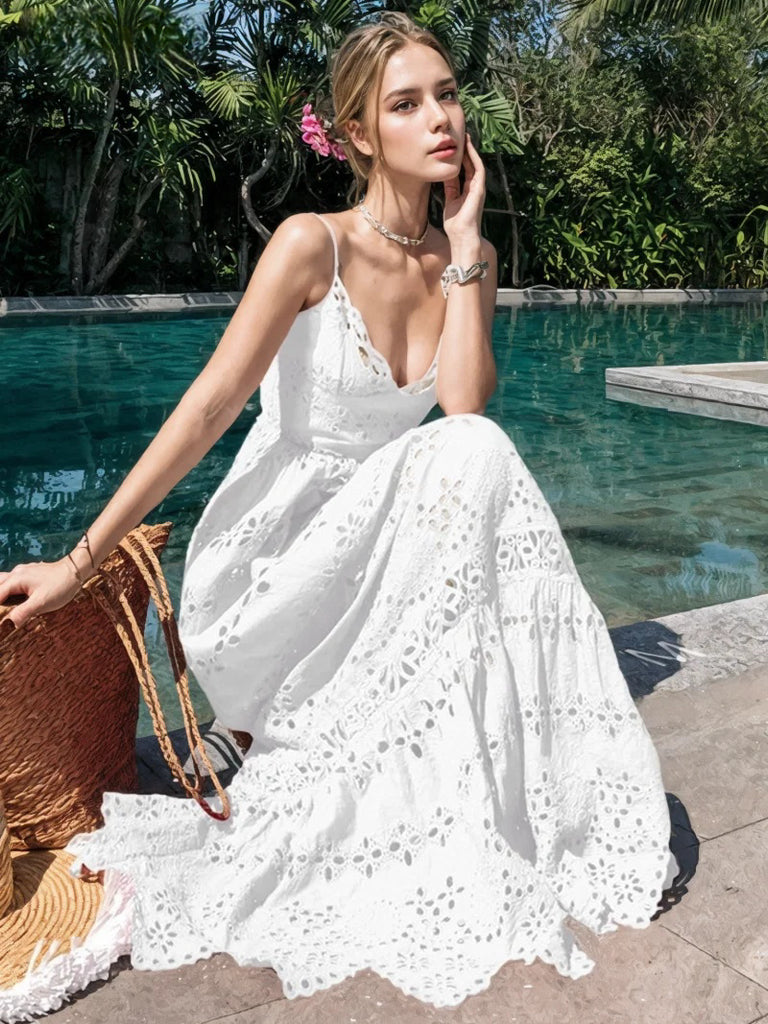 Eyelet Bright White Maxi Dress L / White Eyelet Bright White Maxi Dress L / White