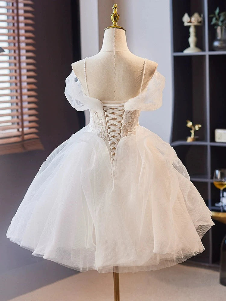 Tulle White Off The Shoulder Short Mini Homecoming Dress US8 / White Tulle White Off The Shoulder Short Mini Homecoming Dress US8 / White