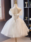 Tulle White Off The Shoulder Short Mini Homecoming Dress