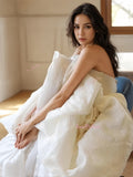 Satin Puffy Sleeve Flowers Off The Shoulder Wedding Dress