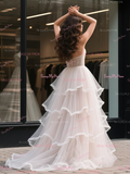 Sweetheart Tulle A Line Ruffles Wedding Dress With Slit