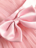 Pink Cold Shoulder Bowknot Mesh Princess Dress