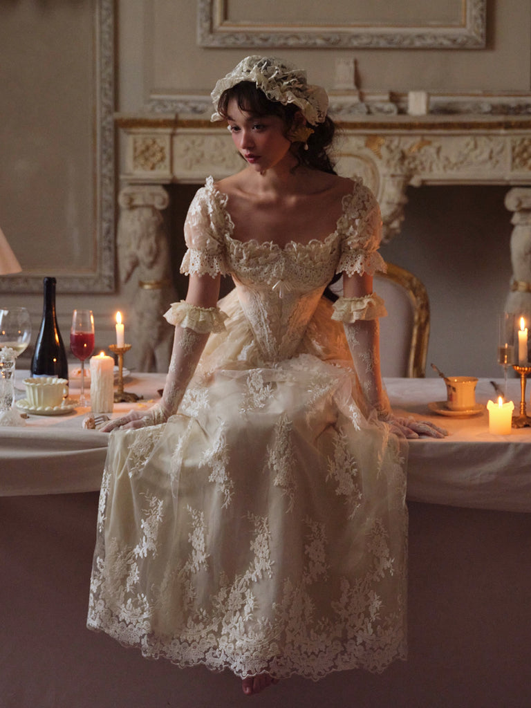 vintage short sleeve wedding dress Vintage Lace Satin Short V Neck Wedding Dress Tea Length White/Ivory Bridal Gown