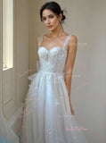 Appliques Sparkle Straps Tulle A Line Wedding Dress