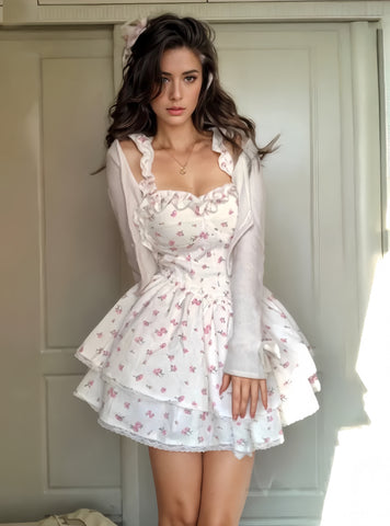 Summer Ruffles Chiffon Print Short Mini Dress