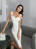 Lace White Fitted Midi Dress
